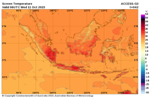 Peta BMKG Prakiraan suhu panas di Indonesia.