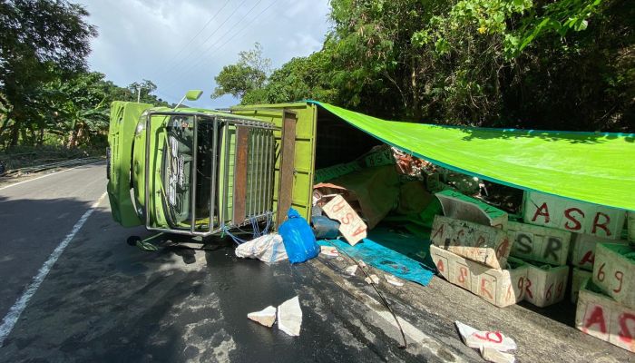 Pata As Roda, Truk Pengangkut Ikan Terbalik di Pendakian Lebbeng Mamuju