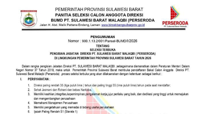 Seleksi PT Sulawesi Barat Malaqbi